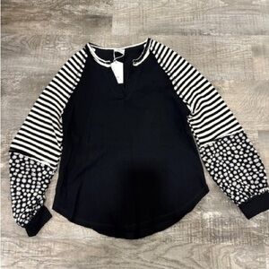 Black and White Striped Sleeve Women's Top